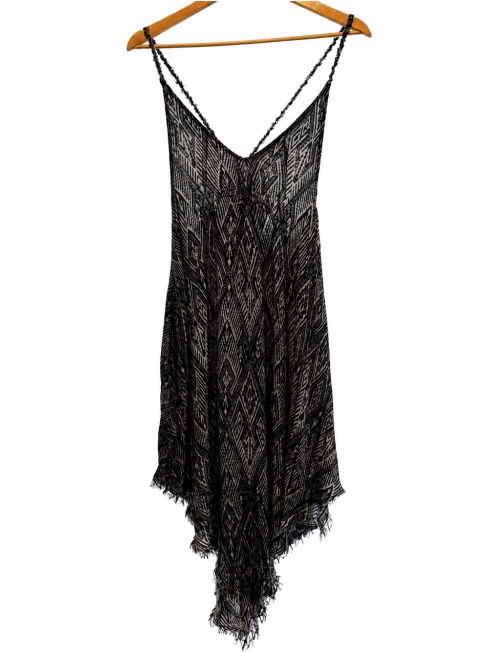 Intimately Free People Flowy Black& White Geometric Dress W Handkerchief Hem XS